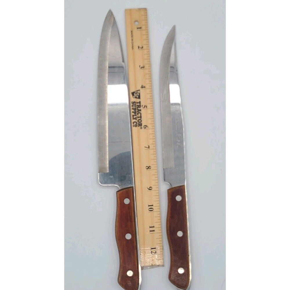 Vintage MAXAM STEEL Carving & Chef Knife Set Wood Handles FULL TANG